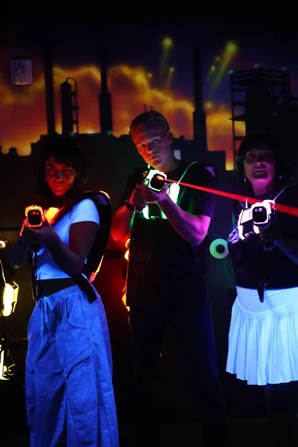 A team playing laser tag at Brickopolis